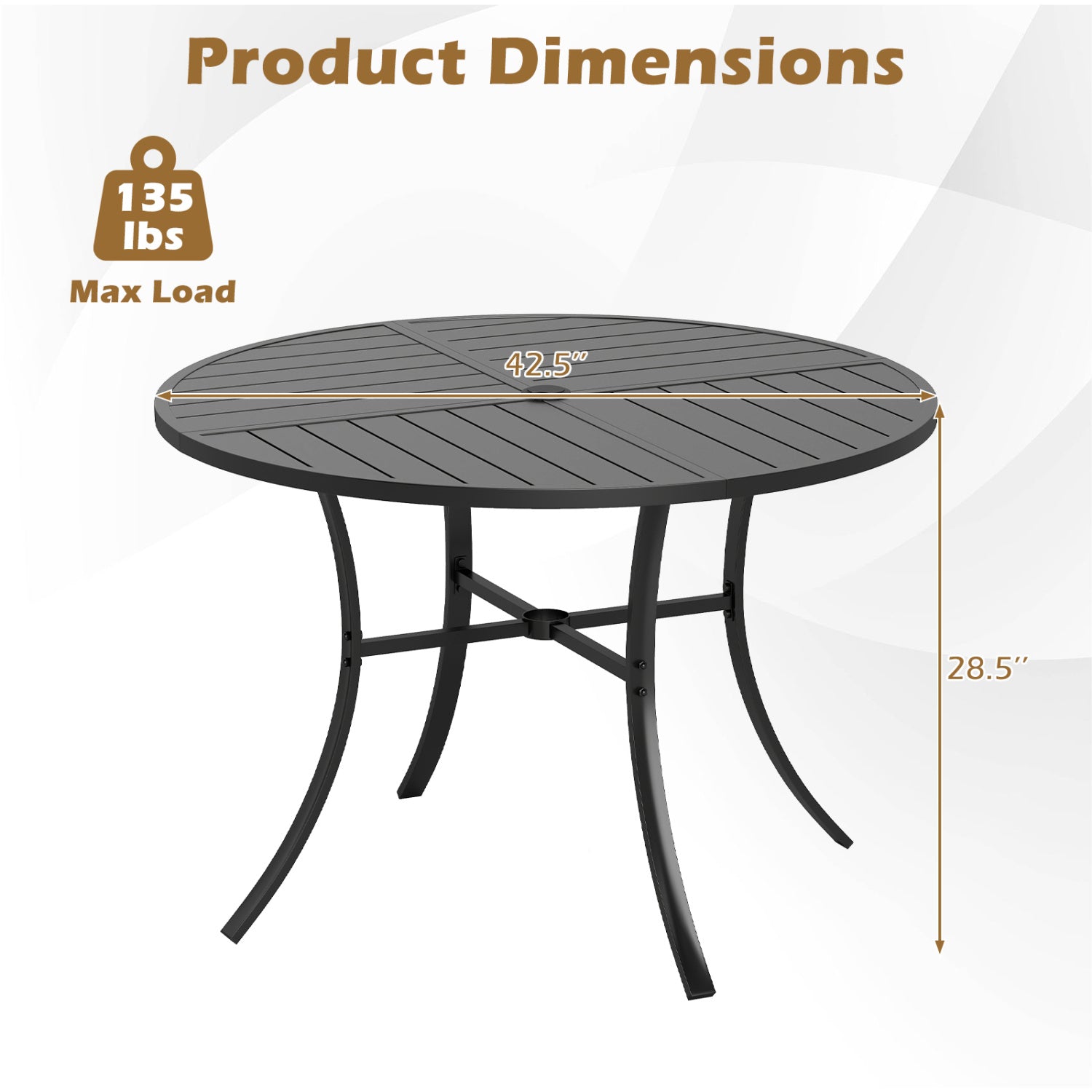 Round Patio Dining Table, 42.5 Inch, Metal Slat With Umbrella Hole, Black Patio Dining Tables at Gallery Canada