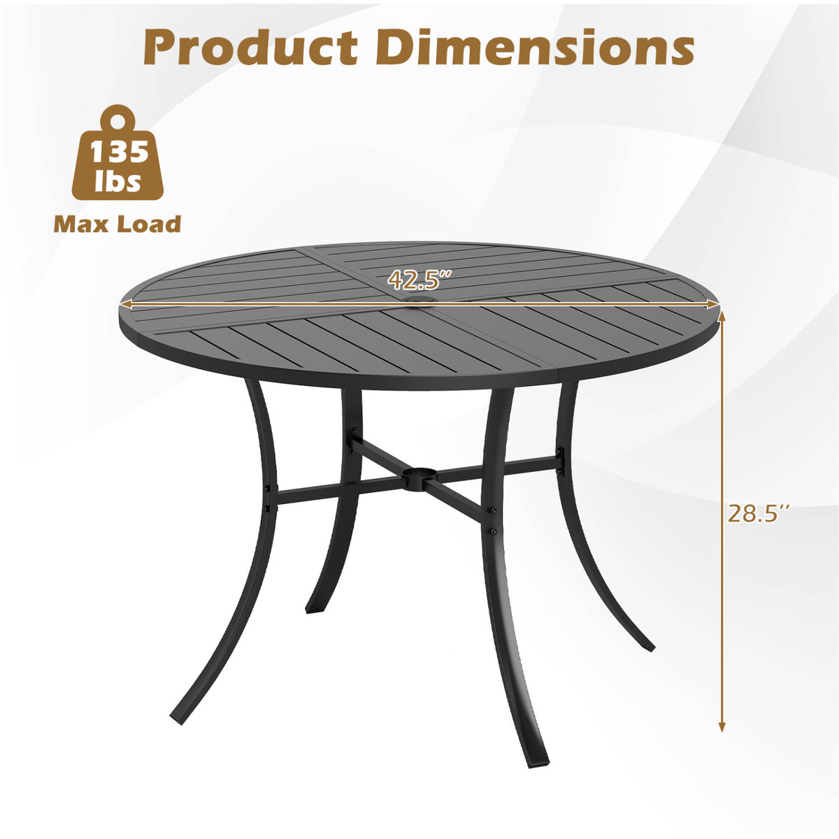 Round Patio Dining Table, 42.5 Inch, Metal Slat With Umbrella Hole, Black Patio Dining Tables at Gallery Canada