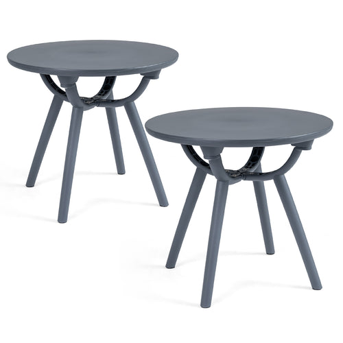Round Patio Storage Side Table, Set Of 2, Gray