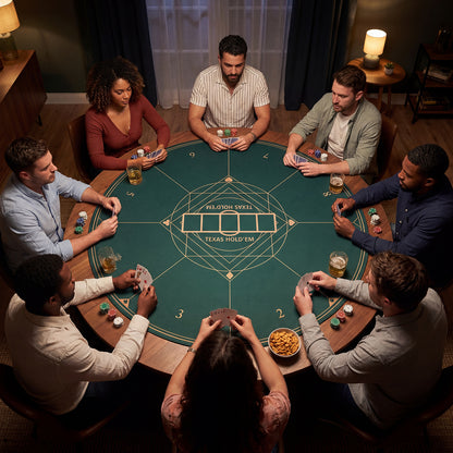 Round Poker Mat, 47", With Carrying Bag For 8 Players, Green