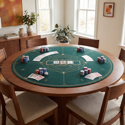 Round Poker Mat, 47", With Carrying Bag For 8 Players, Green