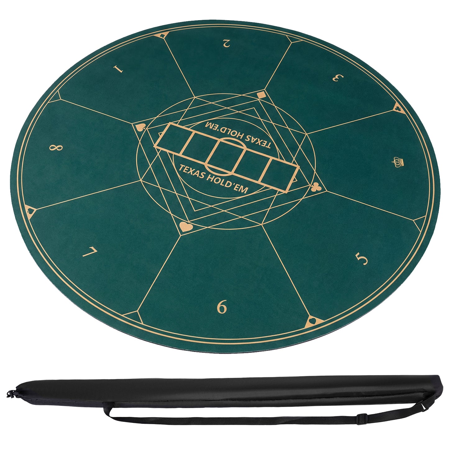 Round Poker Mat, 47", With Carrying Bag For 8 Players, Green