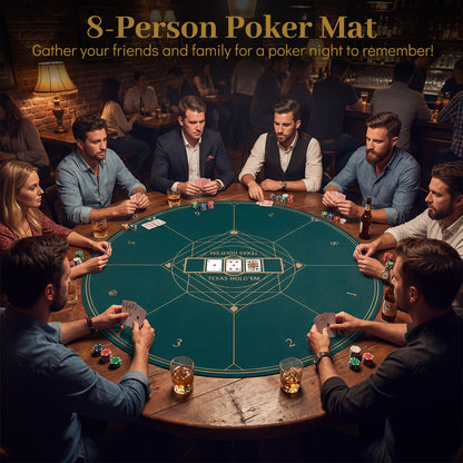Round Poker Mat, 47", With Carrying Bag For 8 Players, Green