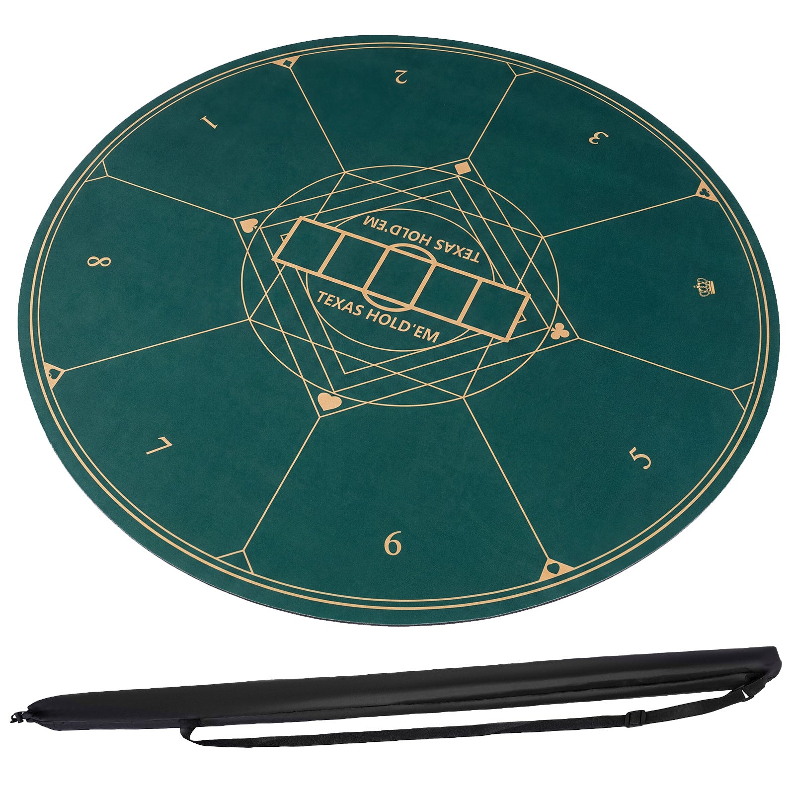 Round Poker Mat, 55 Inch, Portable Foldable Anti-Slip, Green