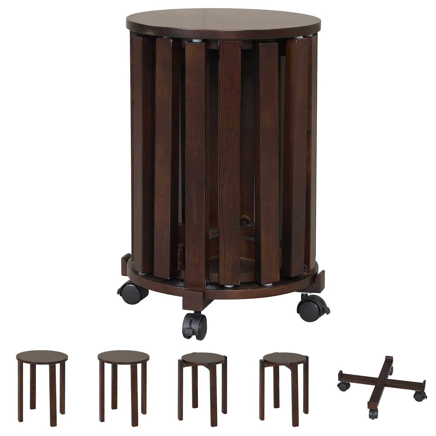 Round Wood Nesting Stools With Locking Casters, Walnut Dining Chairs Walnut at Gallery Canada