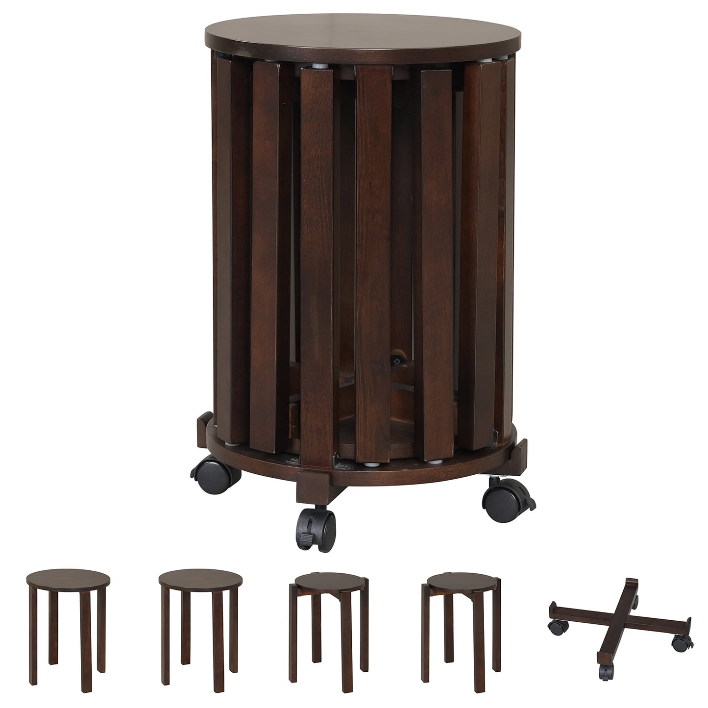 Round Wood Nesting Stools With Locking Casters, Walnut Dining Chairs Walnut at Gallery Canada