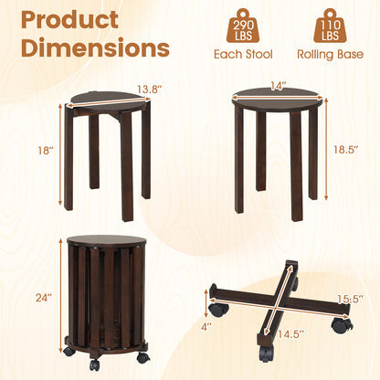 Round Wood Nesting Stools With Locking Casters, Walnut Dining Chairs at Gallery Canada