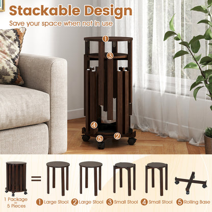 Round Wood Nesting Stools With Locking Casters, Walnut Dining Chairs at Gallery Canada