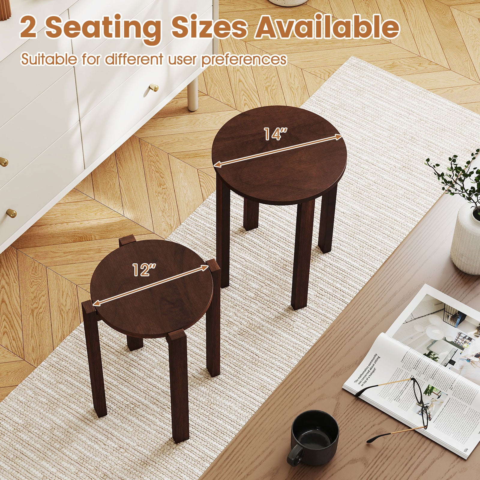Round Wood Nesting Stools With Locking Casters, Walnut Dining Chairs at Gallery Canada