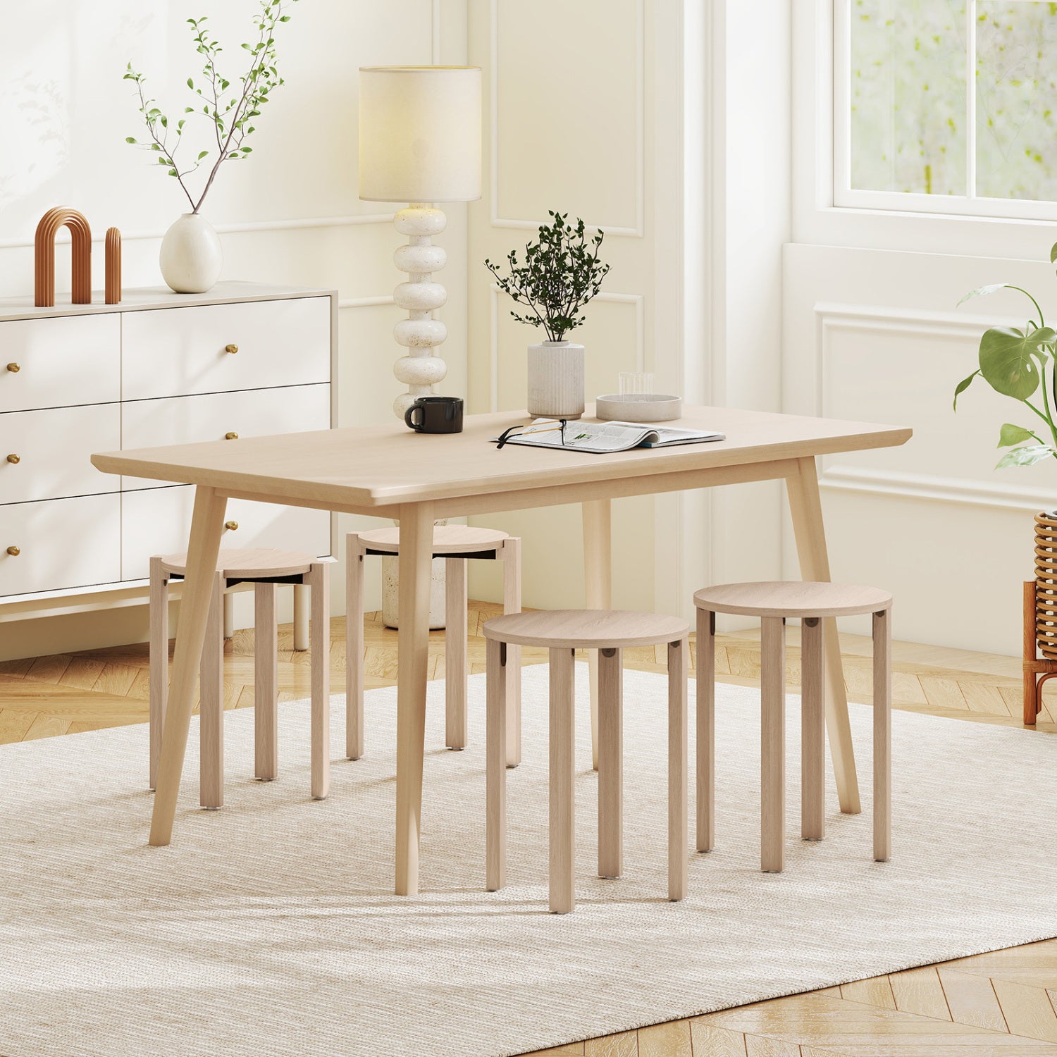 Round Wood Nesting Stools With Locking Casters, Natural Dining Chairs at Gallery Canada