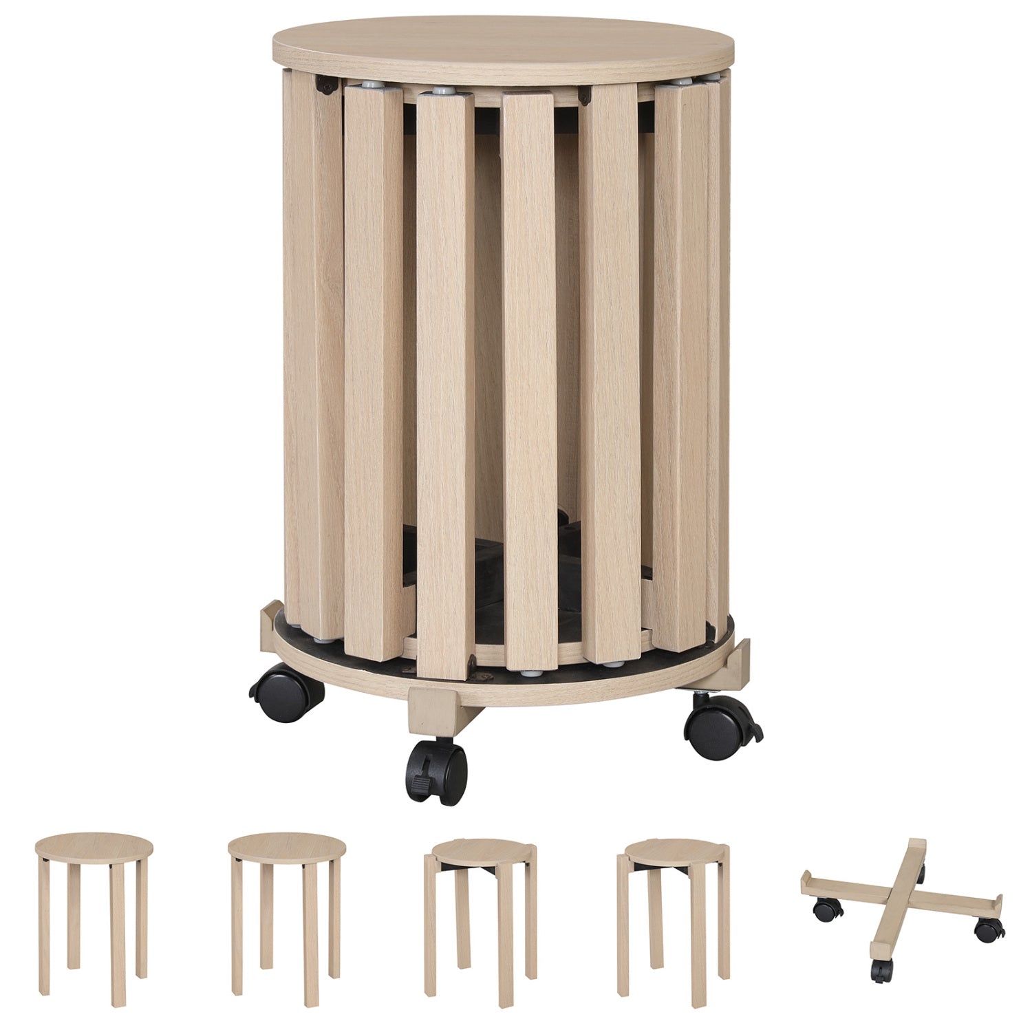 Round Wood Nesting Stools With Locking Casters, Natural Dining Chairs at Gallery Canada
