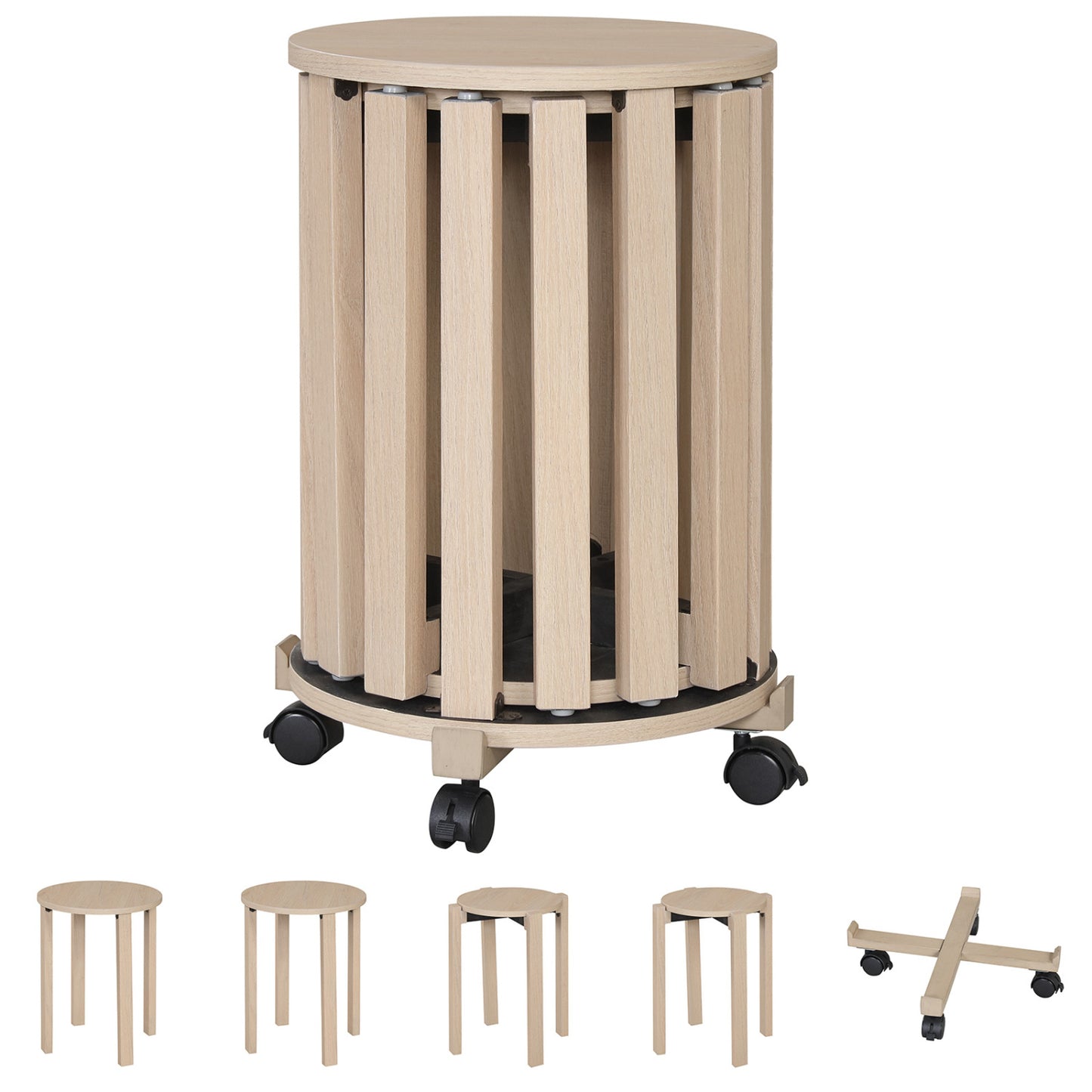 Round Wood Nesting Stools With Locking Casters, Natural Dining Chairs at Gallery Canada