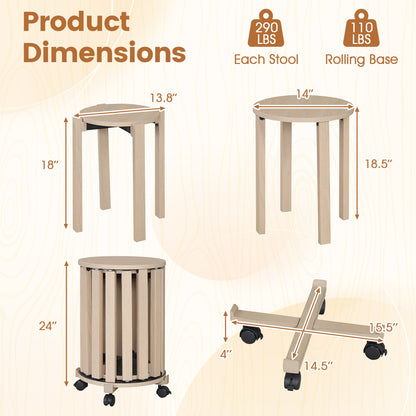 Round Wood Nesting Stools With Locking Casters, Natural Dining Chairs at Gallery Canada