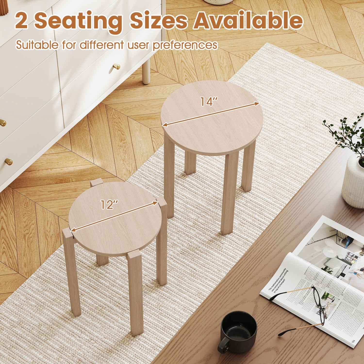 Round Wood Nesting Stools With Locking Casters, Natural Dining Chairs at Gallery Canada