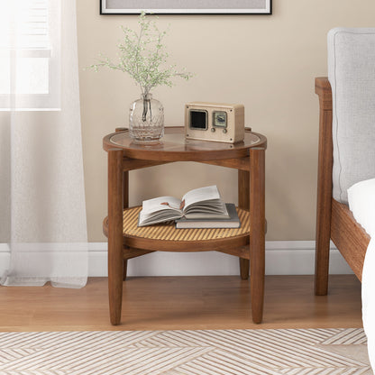 Round Rattan Side End Table with Tempered Glass Tabletop, Walnut End & Side Tables at Gallery Canada