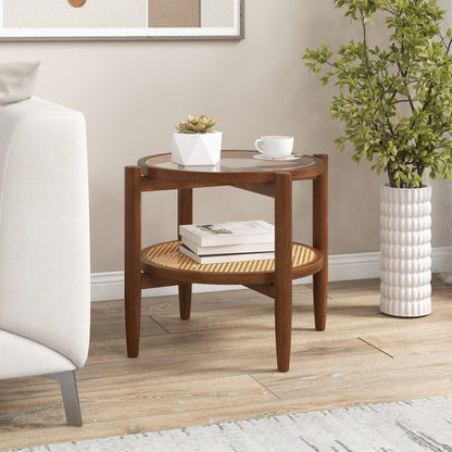 Round Rattan Side End Table with Tempered Glass Tabletop, Walnut End & Side Tables at Gallery Canada