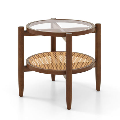 Round Rattan Side End Table with Tempered Glass Tabletop, Walnut End & Side Tables at Gallery Canada