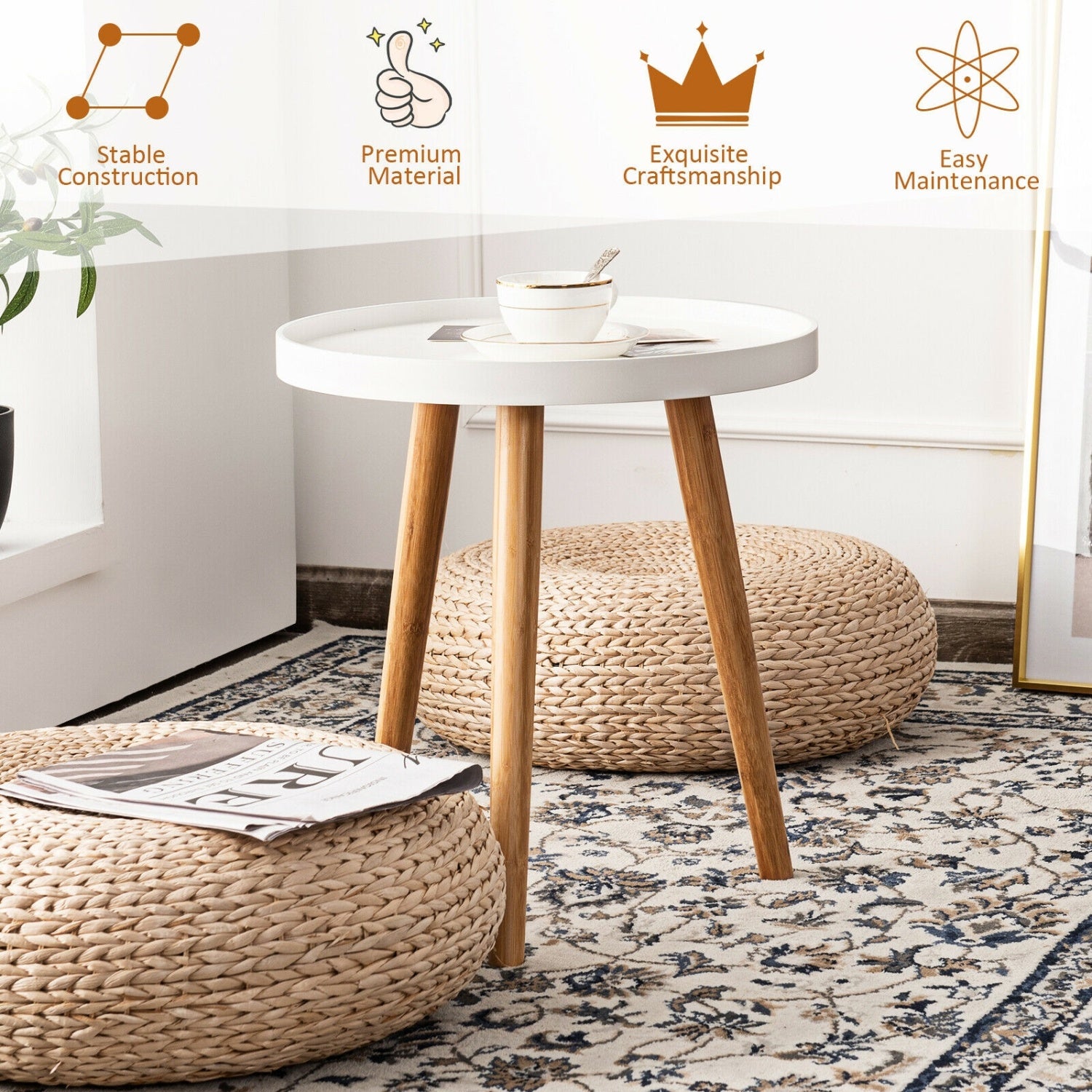 Round Side Sofa Coffee Table, White Coffee Tables at Gallery Canada