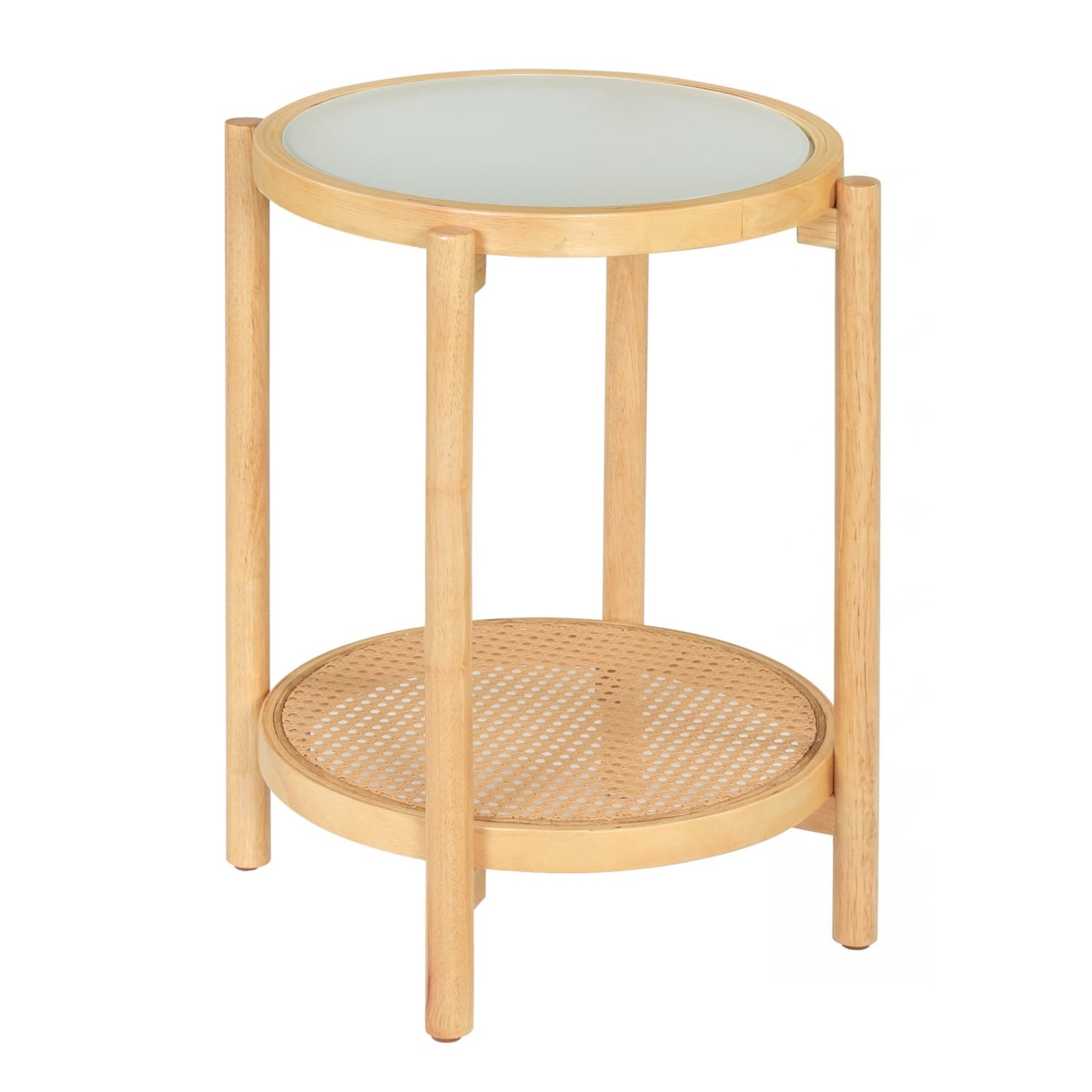 Round 2-Tier Boho End Table, Glass Top, Natural End & Side Tables at Gallery Canada