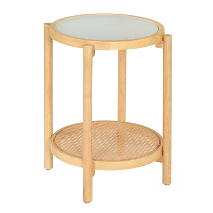 Round 2-Tier Boho End Table, Glass Top, Natural End & Side Tables at Gallery Canada
