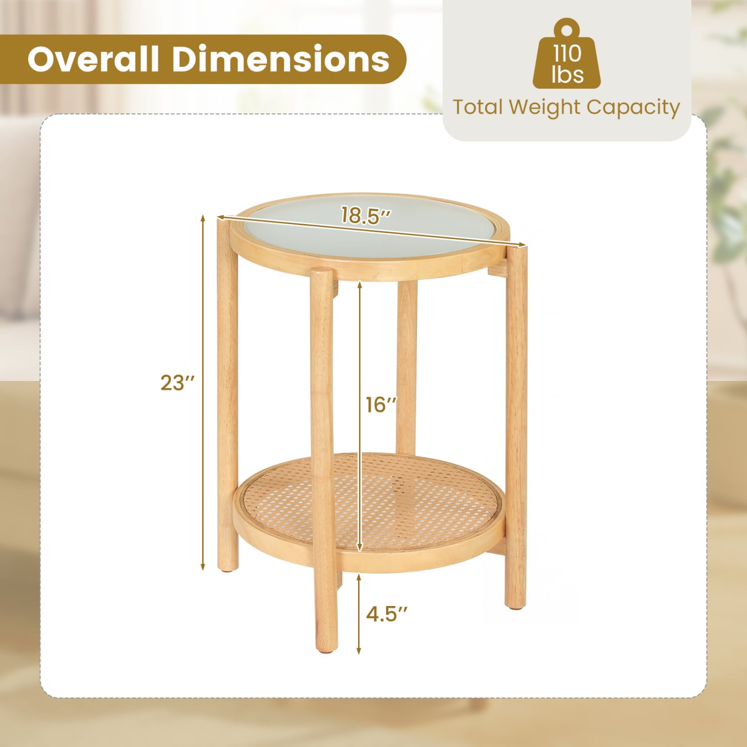 Round 2-Tier Boho End Table, Glass Top, Natural End & Side Tables at Gallery Canada