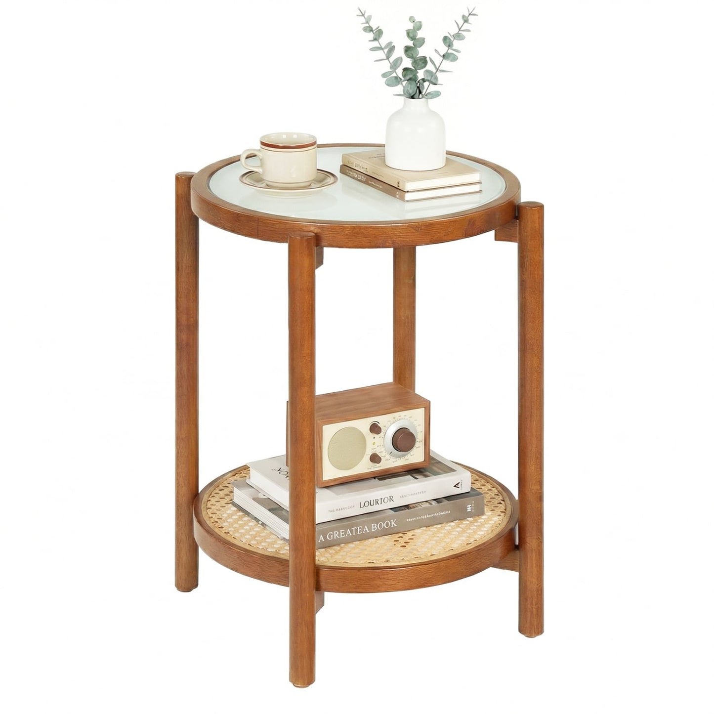 Round Side Table 2-Tier Boho End Table, Walnut End & Side Tables Walnut at Gallery Canada