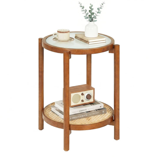 Round Side Table 2-Tier Boho End Table, Walnut End & Side Tables Walnut at Gallery Canada