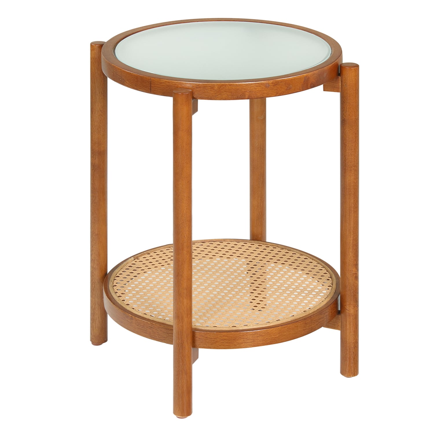 Round Side Table 2-Tier Boho End Table, Walnut End & Side Tables at Gallery Canada