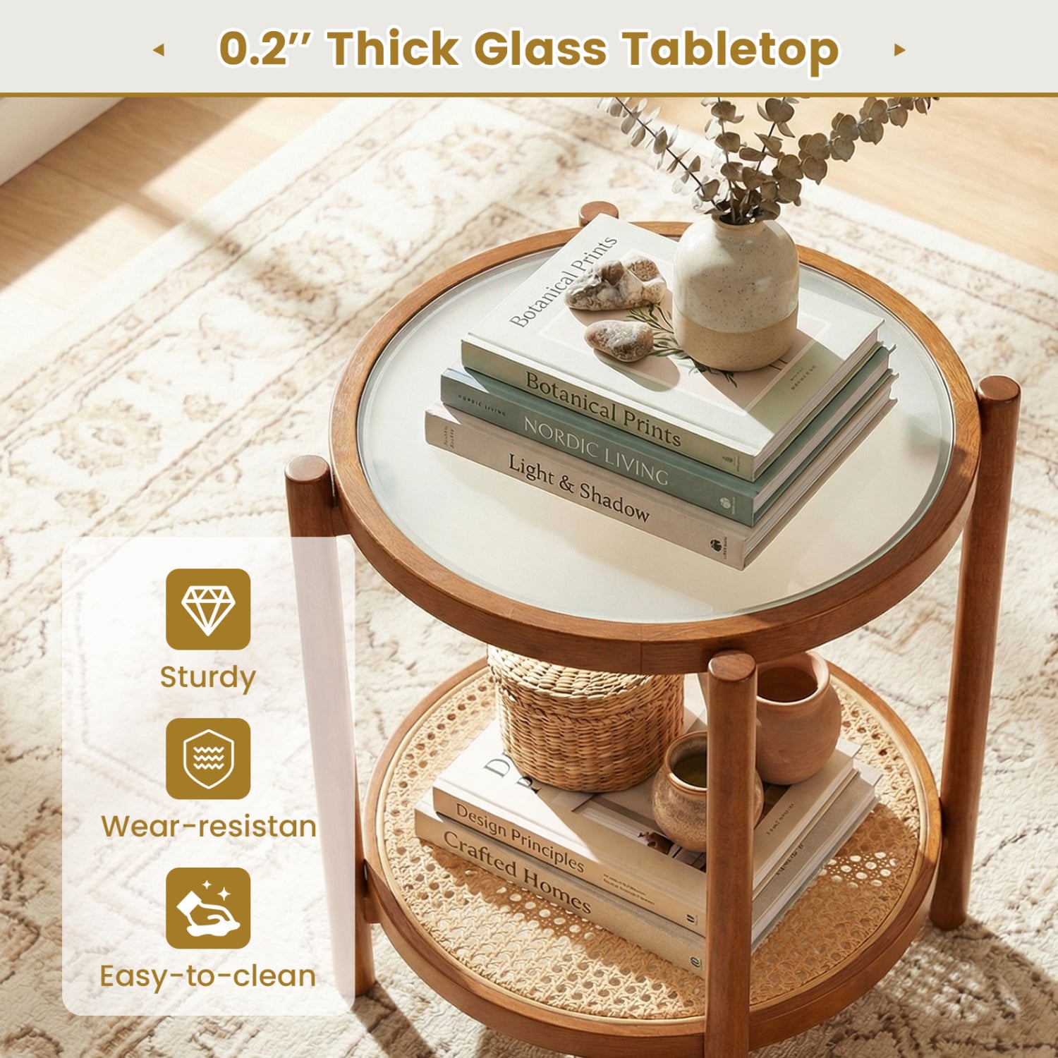 Round Side Table 2-Tier Boho End Table, Walnut End & Side Tables at Gallery Canada