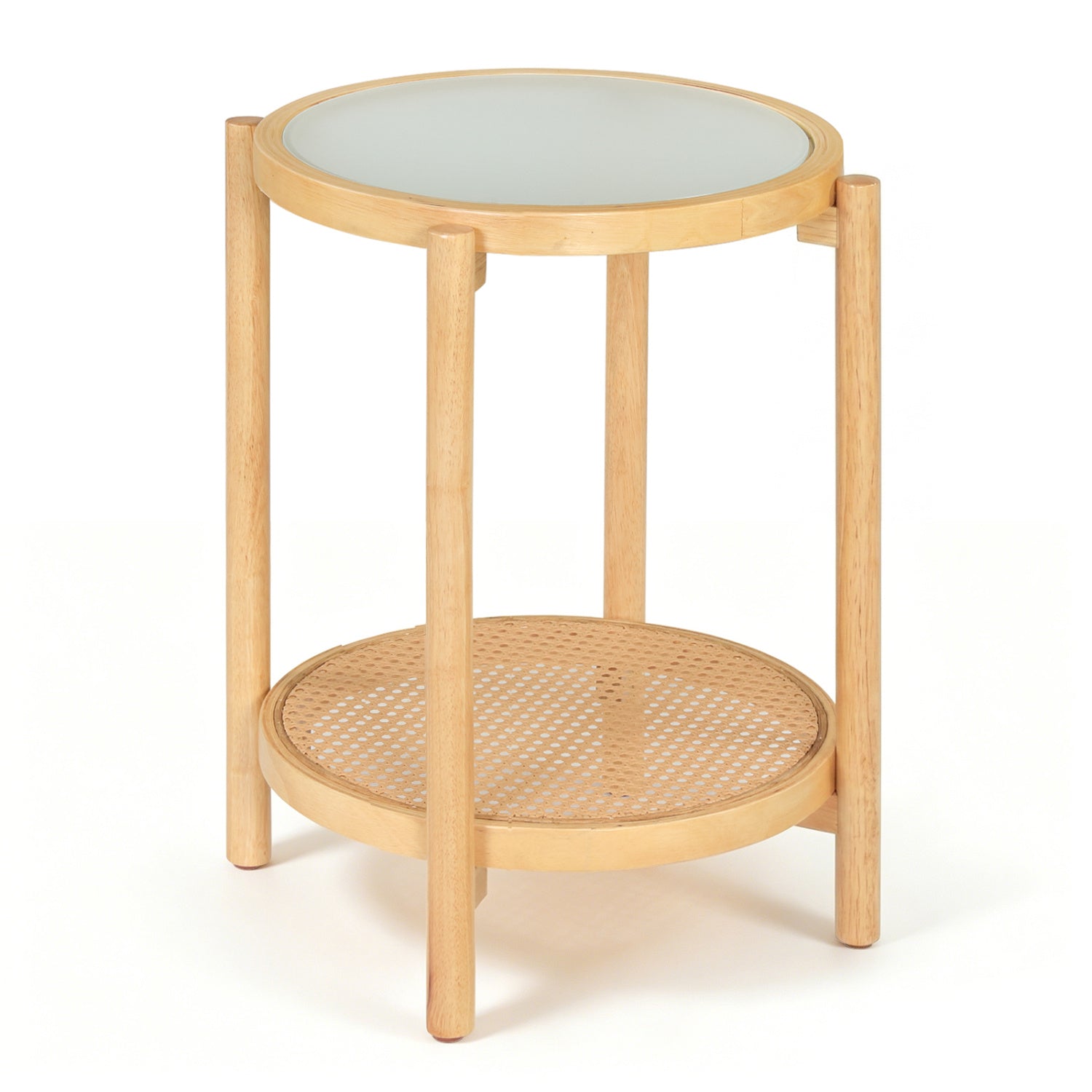 Round 2-Tier Boho End Table, Glass Top, Natural End & Side Tables at Gallery Canada