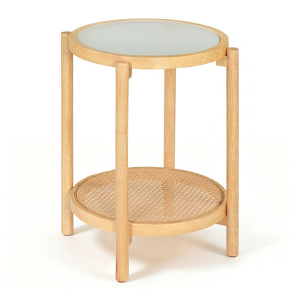 Round 2-Tier Boho End Table, Glass Top, Natural End & Side Tables at Gallery Canada