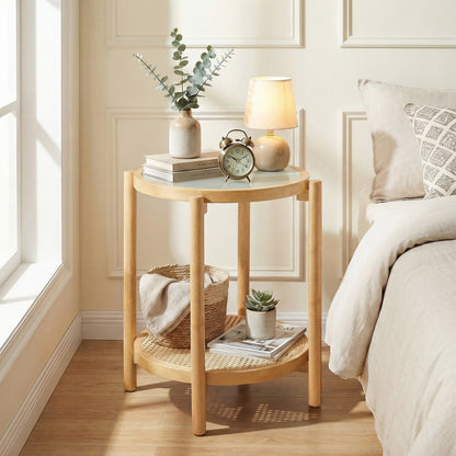 Round 2-Tier Boho End Table, Glass Top, Natural End & Side Tables at Gallery Canada