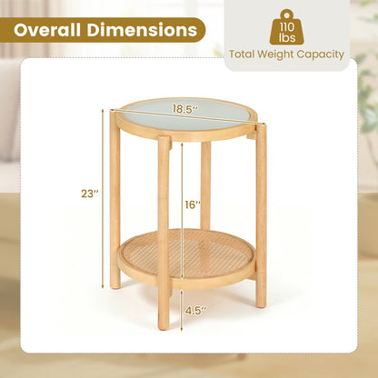 Round 2-Tier Boho End Table, Glass Top, Natural End & Side Tables at Gallery Canada