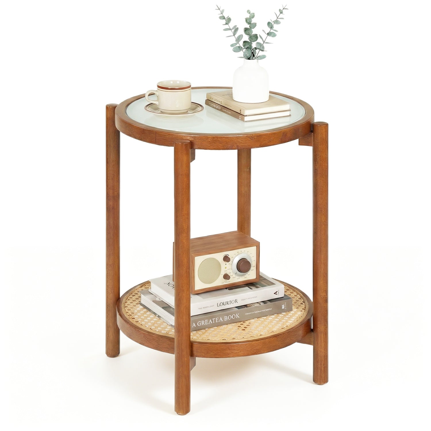 Round Side Table 2-Tier Boho End Table, Walnut End & Side Tables at Gallery Canada