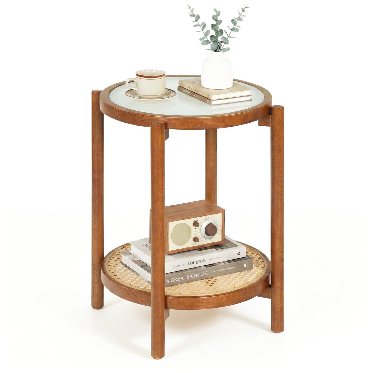 Round Side Table 2-Tier Boho End Table, Walnut End & Side Tables at Gallery Canada