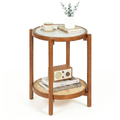 Round Side Table 2-Tier Boho End Table, Walnut End & Side Tables at Gallery Canada