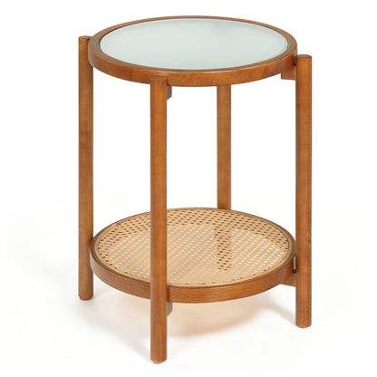 Round Side Table 2-Tier Boho End Table, Walnut End & Side Tables at Gallery Canada