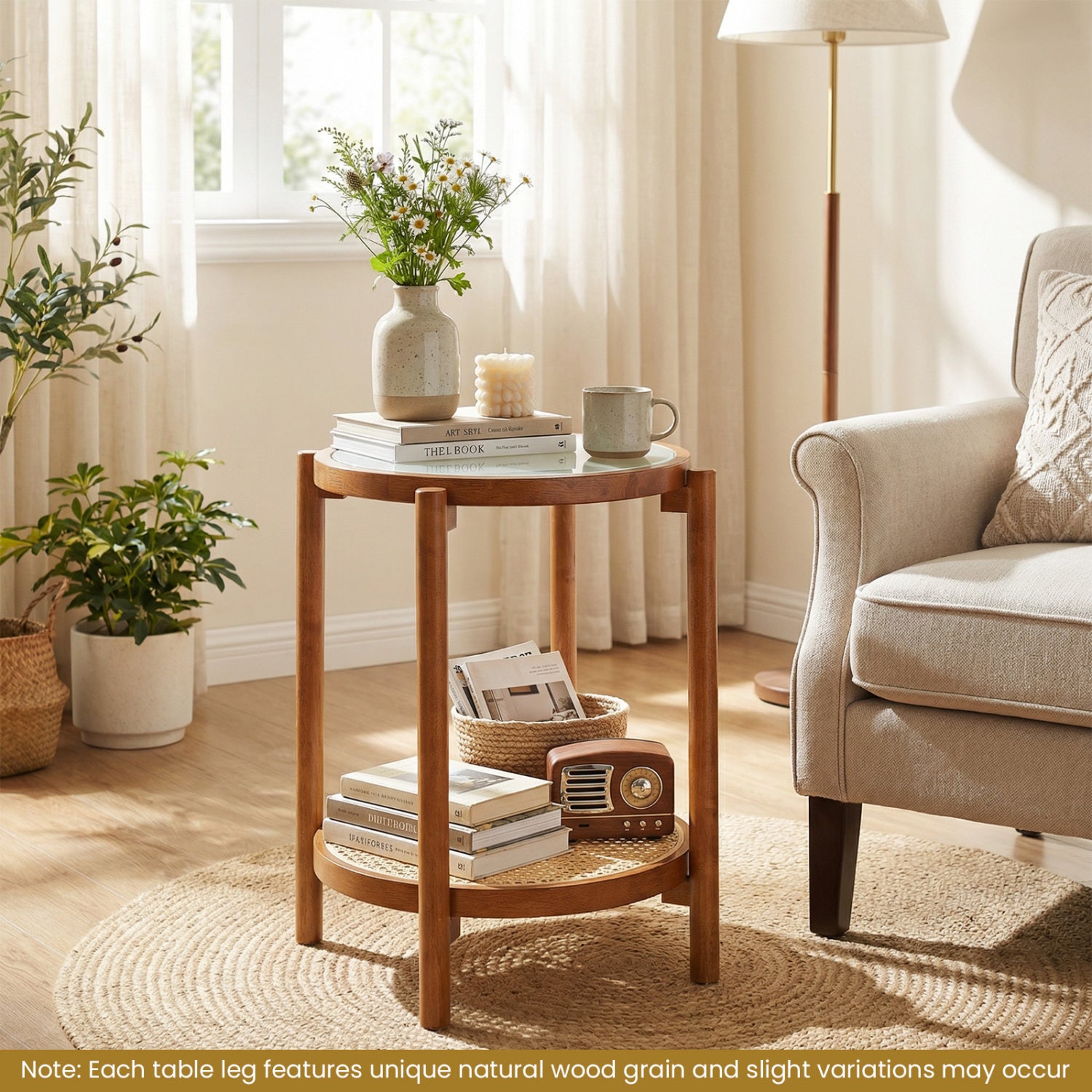 Round Side Table 2-Tier Boho End Table, Walnut End & Side Tables at Gallery Canada