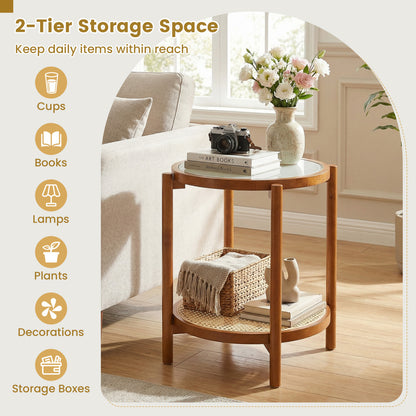 Round Side Table 2-Tier Boho End Table, Walnut End & Side Tables at Gallery Canada