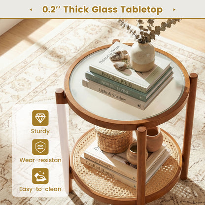 Round Side Table 2-Tier Boho End Table, Walnut End & Side Tables at Gallery Canada