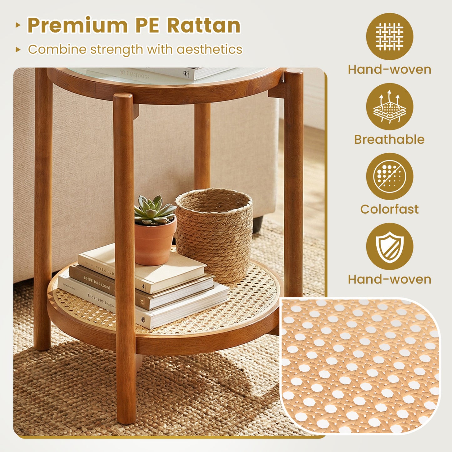 Round Side Table 2-Tier Boho End Table, Walnut End & Side Tables at Gallery Canada