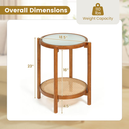 Round Side Table 2-Tier Boho End Table, Walnut End & Side Tables at Gallery Canada