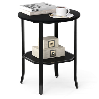 Round Side Table, 2-Tier Nightstand With Storage Shelf, Black End & Side Tables Black at Gallery Canada