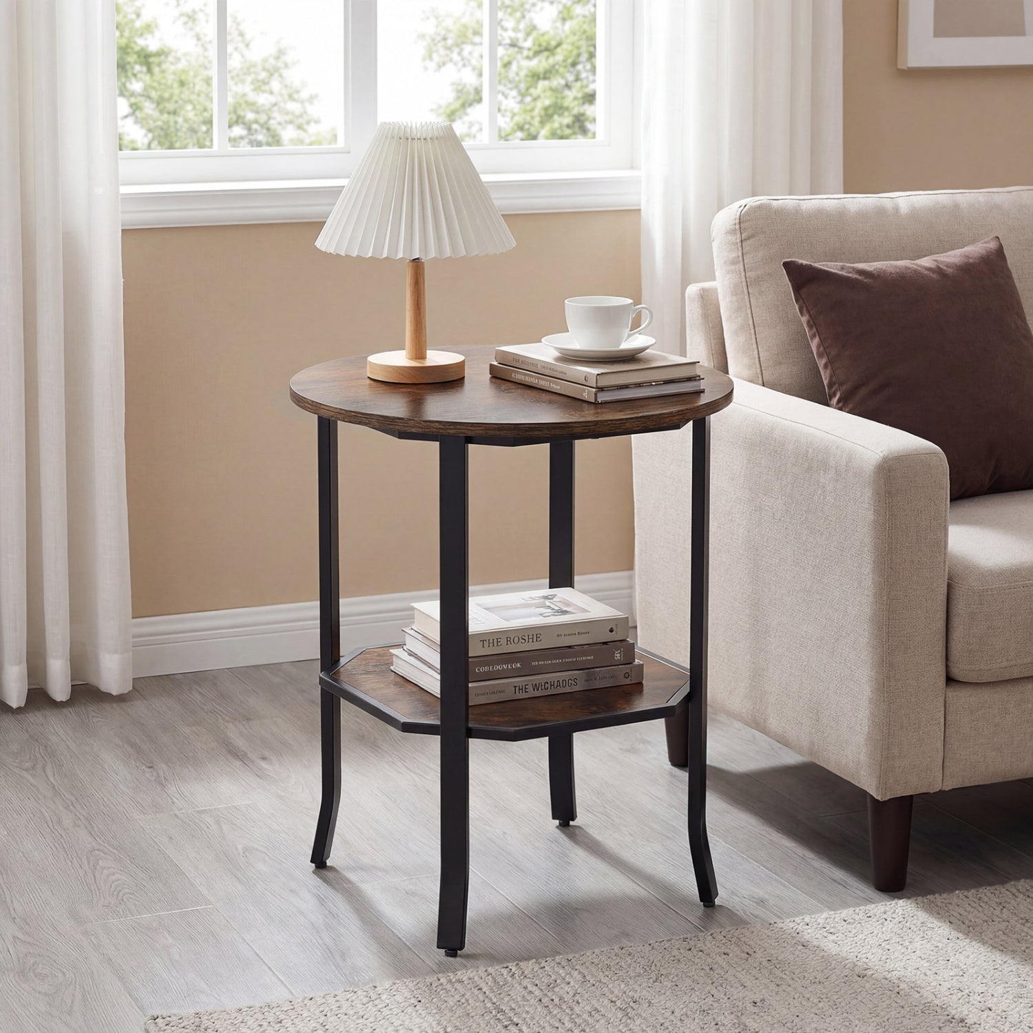 Round Side Table, 2-Tier Storage Shelf, Brown End & Side Tables at Gallery Canada