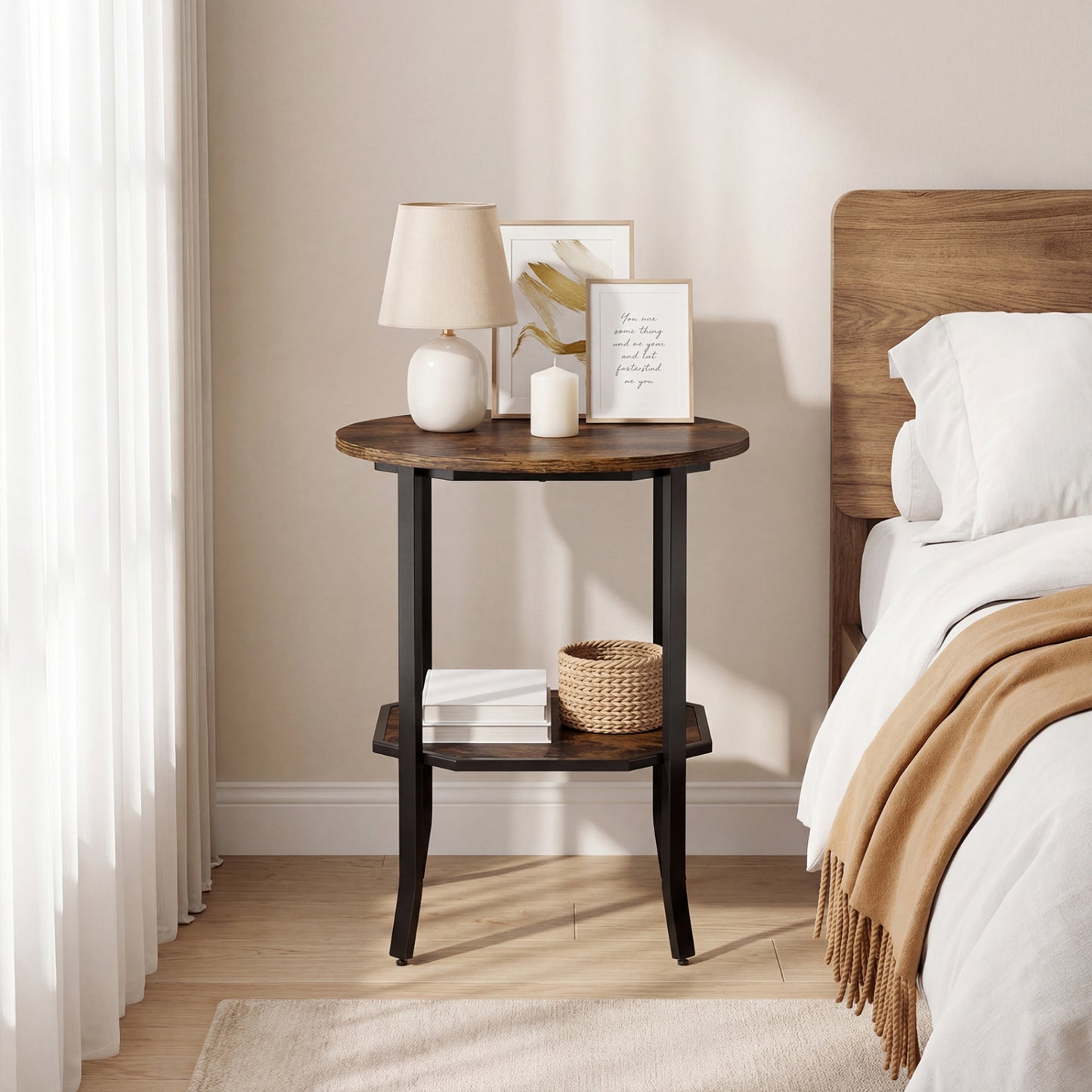 Round Side Table, 2-Tier Storage Shelf, Brown End & Side Tables at Gallery Canada