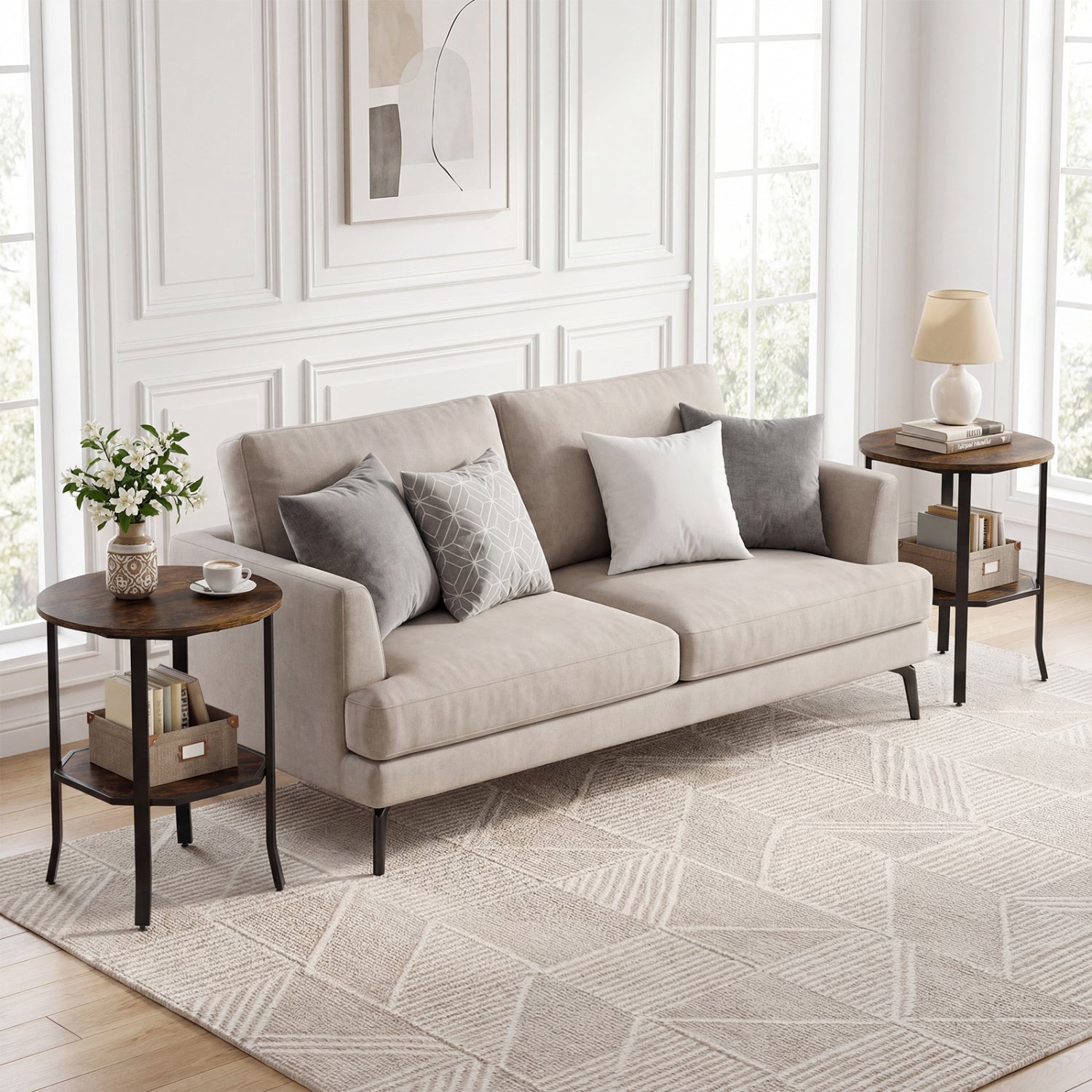 Round Side Table, 2-Tier Storage Shelf, Brown End & Side Tables at Gallery Canada