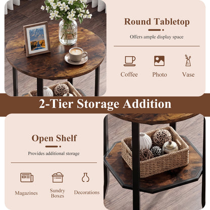 Round Side Table, 2-Tier Storage Shelf, Brown End & Side Tables at Gallery Canada