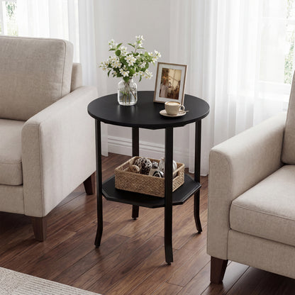 Round Side Table, 2-Tier Nightstand With Storage Shelf, Black End & Side Tables at Gallery Canada