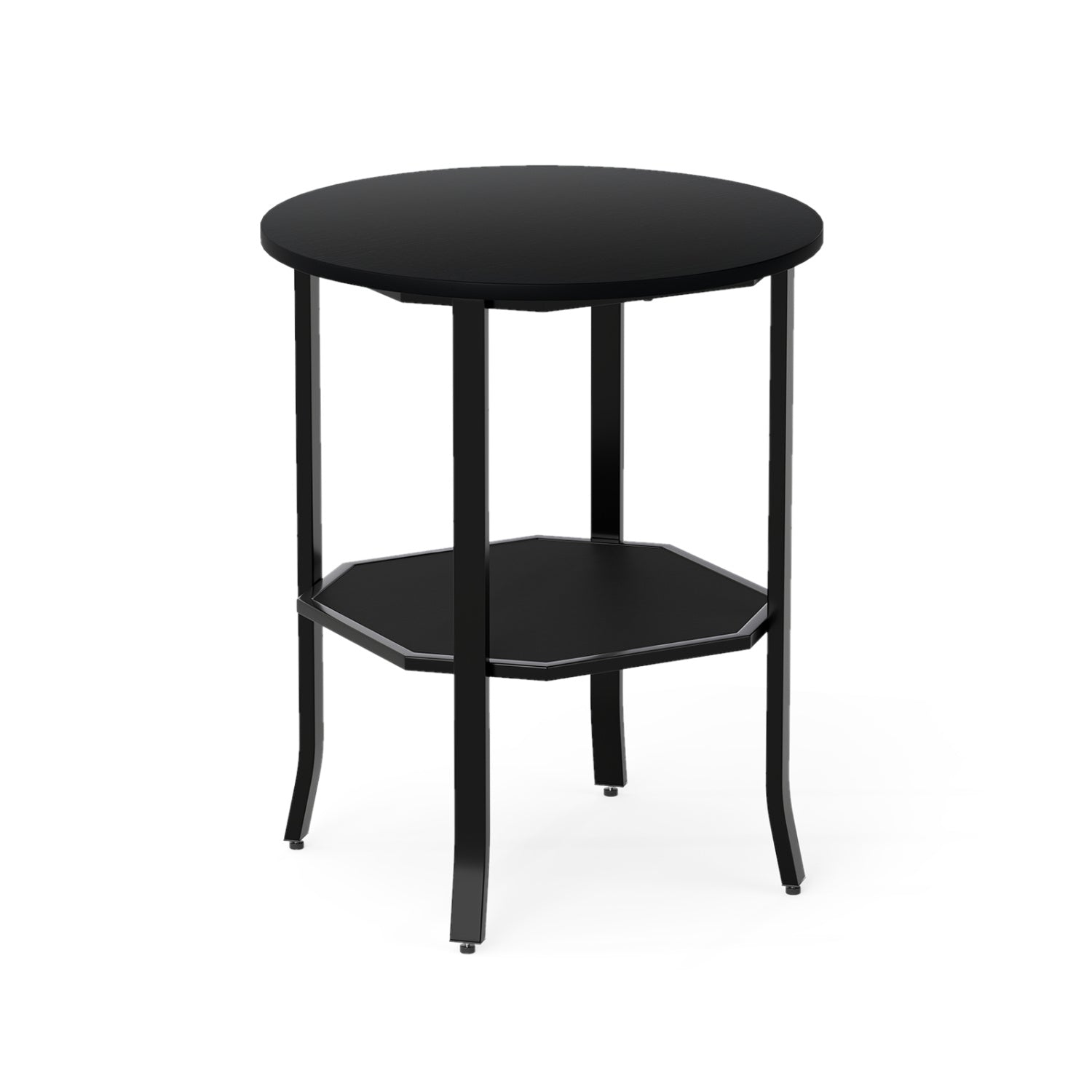 Round Side Table, 2-Tier Nightstand With Storage Shelf, Black End & Side Tables at Gallery Canada