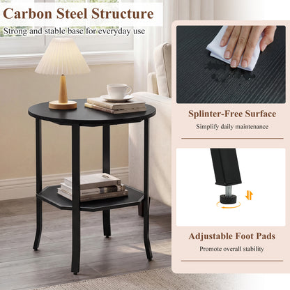 Round Side Table, 2-Tier Nightstand With Storage Shelf, Black End & Side Tables at Gallery Canada